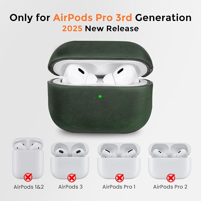 for AirPods Pro 3 Case, Handcrafted Vintage Genuine Leather Shockproof Cover Accessories with Lanyard Compatible with Apple AirPods Pro 3rd Generation 2025