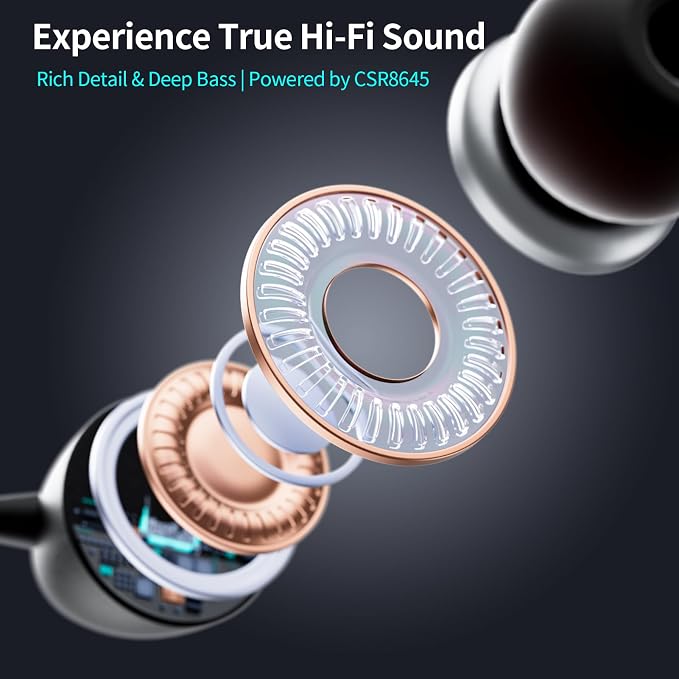 Neckband Retractable Bluetooth Headphones, Wireless Headset with 22H Playtime, Sweat-Resistant Sports, Dual Device Connect, Noise Cancelling Earphones with Mic (Pink)
