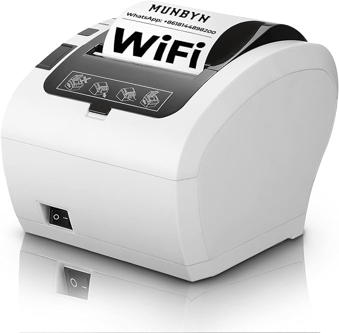 MUNBYN WiFi Thermal Receipt Printer with USB/LAN/RS232 Port, 80mm POS Printer Works with Square Windows Mac Chromebook Linux Cash Drawer, White