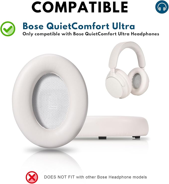 Replacement Earpads for Bose QuietComfort Ultra – Premium Memory Foam Cushions with Soft Protein Leather, Enhanced Noise Isolation, Easy Installation, for Bose QC Ultra Headphones (White Smoke)