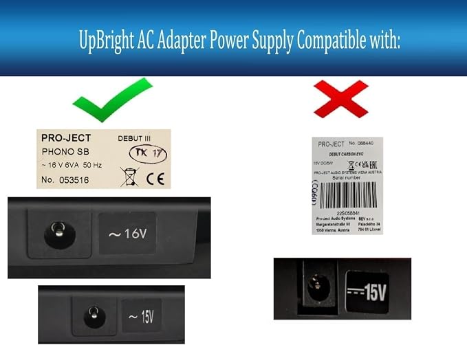 UpBright 15V AC Adapter Compatible with FP AD4120-15-550 AD4120-15550 Pro-Ject Non-DC Turntable Project III 1-xpression P-J Debut Carbon USB Phono SB NC 507.70 AC-1600500 16V 15VAC 16VAC Power Supply