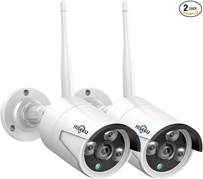 Hiseeu Camera Add on 2 Pack 3MP Outdoor Wireless Security Camera,Waterproof Outdoor Indoor 3.6mm Lens IR Cut Day & Night Vision, Plug-in Camera, Compatible 10CH Wireless Security Camera System