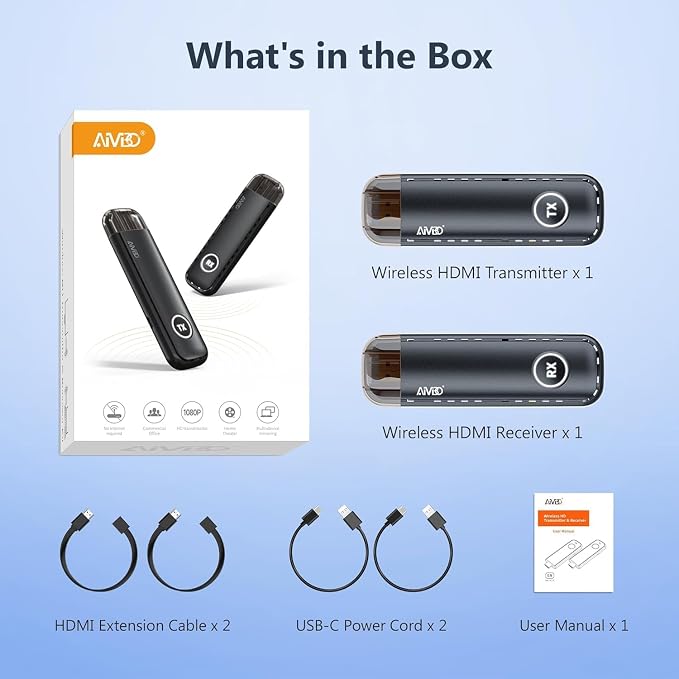 2026 Upgraded Wireless HDMI 4K Transmitter and Receiver 1080P HD, Portable Plug & Play Wireless HDMI Extender Kit for Casting Video Audio from Laptop/TV Box/Camera to Monitor/HDTV/Projector-328ft/100m