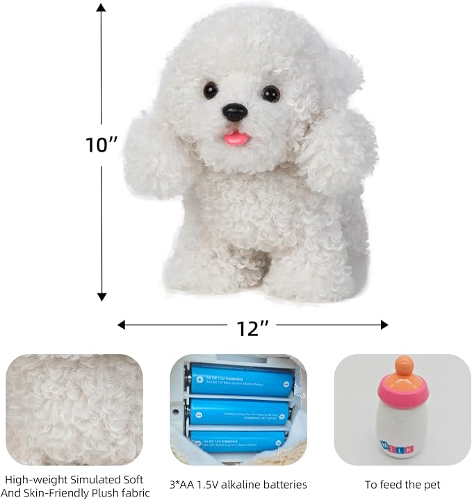 CU-MATE 12" Electric Plush Poodle Dog Toys, Electronic Stuffed Animal Dog Toy, Interactive Wuffy Robot Puppy, Walking, Talking, Barking & Wagging Tail, Gifts for Boys and Girls