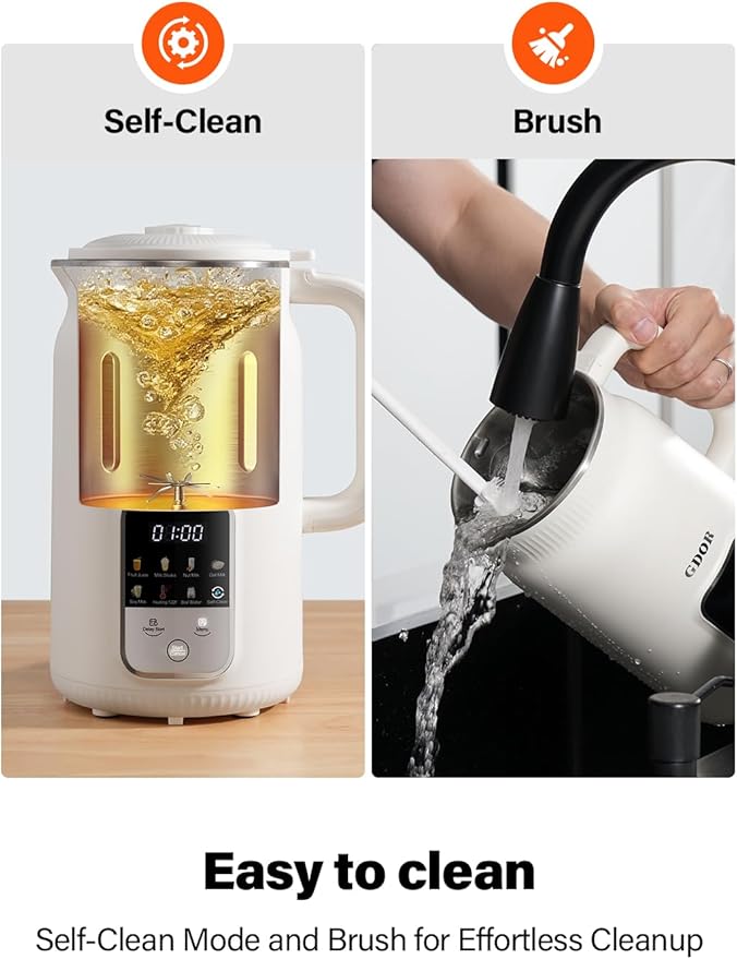 GDOR 35oz Nut Milk Maker, 9-in-1 Automatic Plant Milk Machine for Almond, Oat & Soy, Smoothies & Juice, 12 Stainless Steel Blades, Keep Warm, 12H Delay & Self-Clean