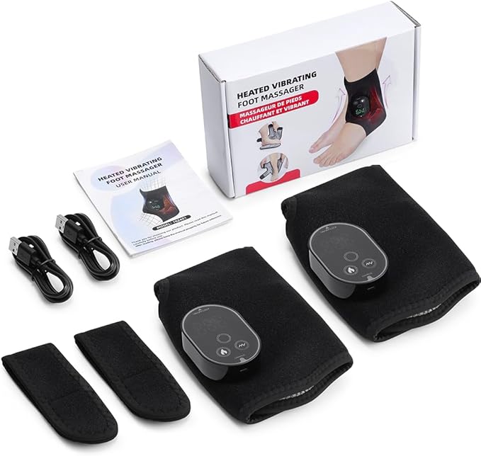 2-Pack Cordless Foot and Ankle Massager, Ankle Heating Pad with Massage, 6 Heat Levels & 3 Massage Modes with Timer (Black)