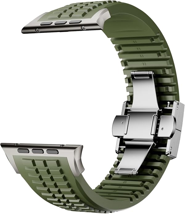 Silicone Watch Band Compatible with iWatch Ultra 2 / Ultra/Series 10 9 8 7 (44mm 45mm 46mm 49mm), Sport bands with Folding buckle, Rugged Heavy Duty Modern Design for Men
