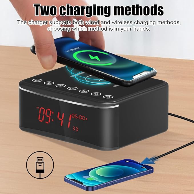 Hidden Camera Motion Activated/Stronger Night Vision/160°View Angle/HD 1080P,Indoor WiFi Camera with Bluetooth Speaker,Alarm Clock,Wireless/Wire Charger(2.4/5Ghz)