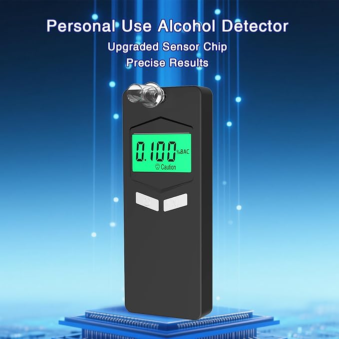 Personal Breathalyzers for Alcohol, Pocket Breathalyzer with Reord Checking Mode, Digital Home Breathalyzer for Alcohol with Audible and Color Alarm, Black