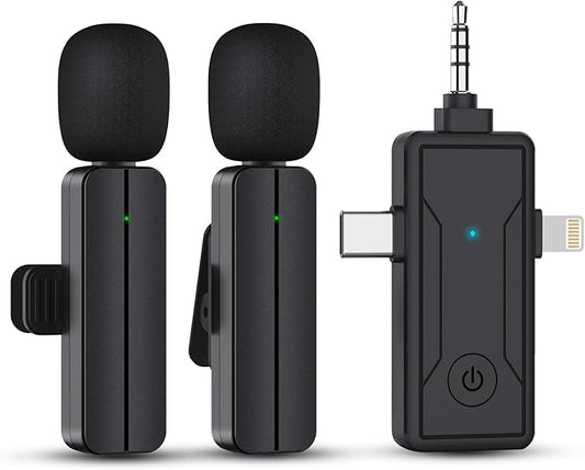 3 in 1 Wireless Mini Microphone for iPhone Android Phone Camera - Bluetooth Lavalier Lapel Mic for Video Recording - Clip on Shirt Microphones for Tiktok YouTube Podcast Vlogging