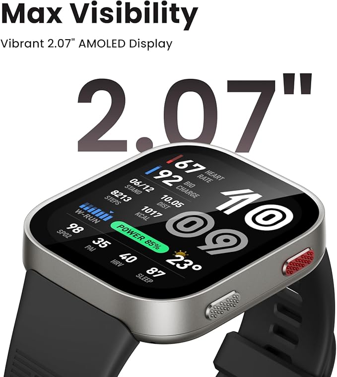 Amazfit Bip Max 50mm Smartwatch, 2.07" AMOLED Display, 20 Days of Battery, GPS, 4GB Storage, Offline Maps, Fitness Tracker, Hybrid Training, 150+ Sports, HYROX Mode, 5 ATM for Android & iPhone, Gray