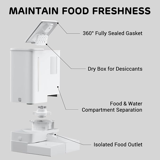 FW54 5G/2.4GHz WiFi Automatic Feeder and Waterer 2-in-1 Set for Pets, 300 oz Large Capacity for 2 Weeks, Perfect for Working Parents, with Silica Gel Packets, 6 Replacement Desiccant Bags