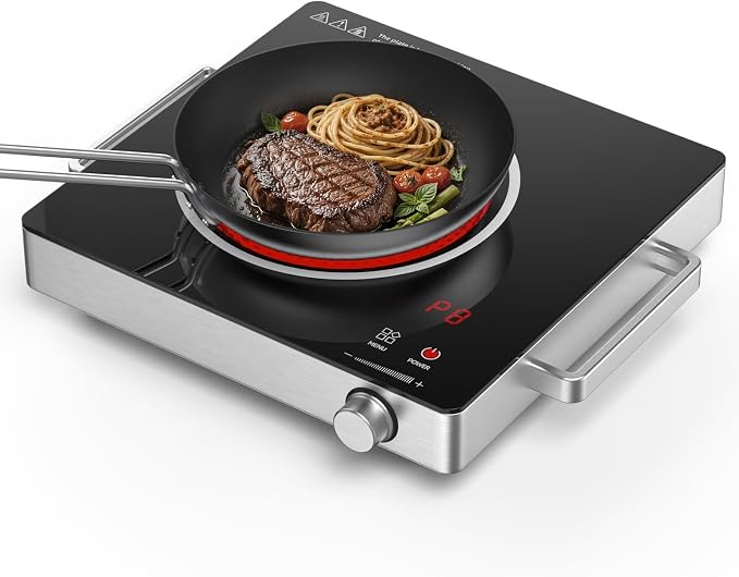 Hot Plate Electric Single Burner,SOPINWAEH 1800W Portable Countertop Ceramic Cooktop For Cooking With Adjustable Temperature & Stay Cool Stainless Steel Handles,Compatible With All Cookware