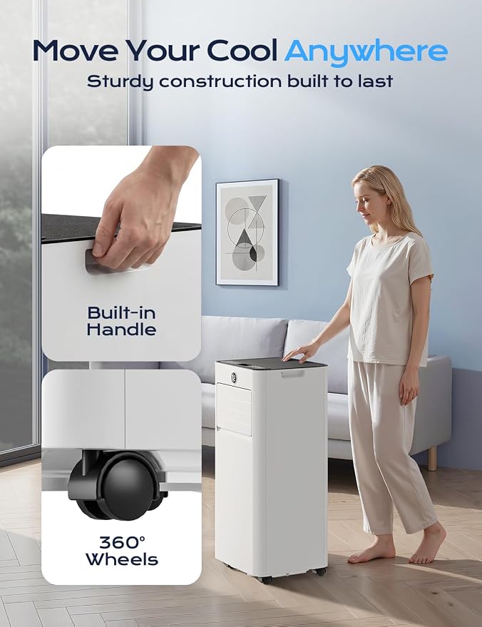 Tehanld 10,000 BTU Portable Air Conditioner, 4-in-1 AC Unit with Sleep, Cool, Dehumidifier & Fan, Cools up to 450 sq.ft, Remote Control, 24H Timer & Window Mount Kit, Bedroom