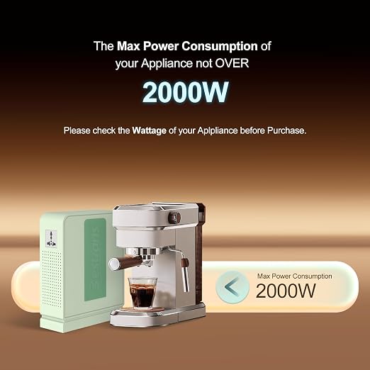 2000W Step Up Transformer 110v to 220v Converter, Heavy Duty Voltage Converter 110v-120v to 220v-240v with Dual Outlets, Overload Protection & Ultra-Quiet for Home Appliances, Light Green