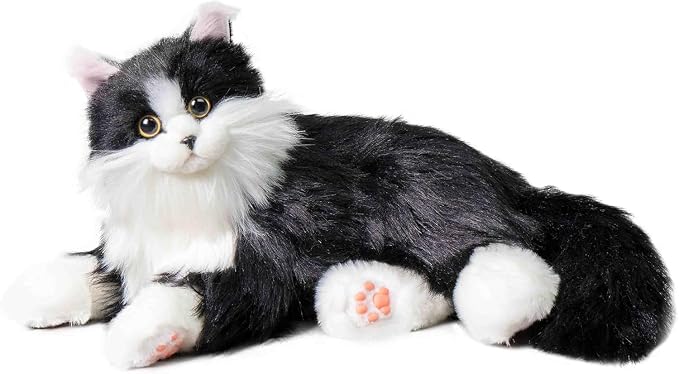 Interactive Companion Robot Cat Pets, Black Cat Stuffed Animals with Small Scarf, Emotional Support Plush with Voice Response, Realistic Heartbeat, Purring Sounds, Volume Control, Rechargeable