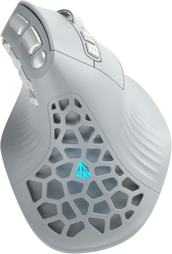 SOLAKAKA E9 PRO Ergonomic Vertical MMO Mouse with 8K Dongle, Gray-Silver | Ergonomic 45° Grip vertical,PAW3395 36000 DPI Sensor, Tri-Mode Wireless,10 Side Buttons,1000mAh Rechargeable,RGB