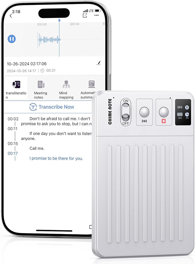 TTQ Note AI Voice Recorder with ChatGPT-Powered Transcription, Summary & Translation, App-Controlled, 121 Languages, 64GB, Wireless Charging, for Meetings, Lectures & Calls