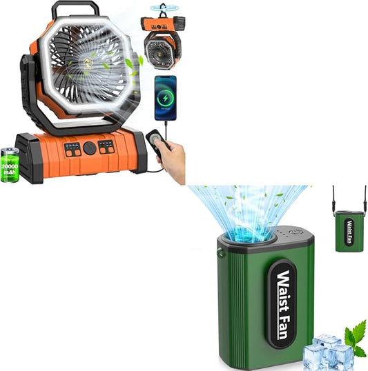 Multper Rechargeable Portable Fan, 4 Speed 18000RPM Portable Waist Fan + 20000mAh Rechargeable Portable Camping Fan for Traveling Camping Jobsite