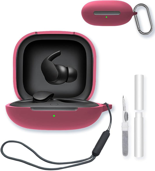 Case for Beats Fit Pro True Wireless Noise Cancelling Earbuds,Soft Protective,BOVUGAC Silicone Case Cover with Keychain & Cleaning Kit & Lanyard for Beats Fit Pro-Dark Red