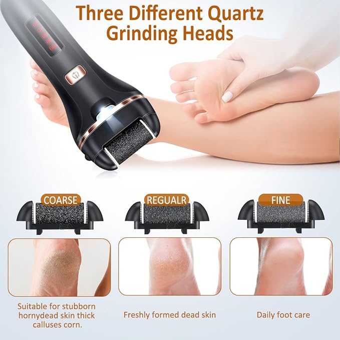 AdamPark Electric Callus Remover for Feet,Rechargeable Foot File Hard Skin Remover,Waterproof 14 in1 Professional Pedicure Kit for Cracked Heels &Dead Skin,with 3 Roller Heads 2 Speed(Black J8)
