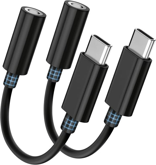 Seulliya USB C to 3.5mm Headphone Jack Adapter for iPhone 15/16 Pro/Max, Hi-Res Audio DAC Dongle, 3.5mm Aux Cord Converter for Samsung Galaxy, iPad, Car, USB-C Devices 2Pack Black