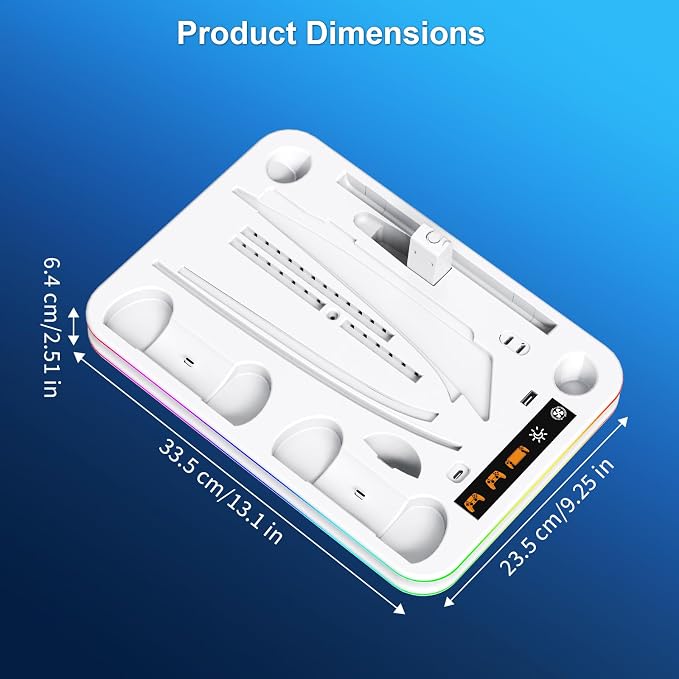 FYOUNG All in One Cooling Stand & Charger Station for PS5/Slim/Pro Console and Controller Charing Dock, Charging Stand for PlayStation Portal, Headset and Remote Holder with RGB Light Stand (White)