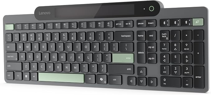 Lenovo 800 Self-Charging Bluetooth Keyboard, Uses Ambient Light for Charging, Bluetooth 5.1, Supports 3 Devices, Battery Free, Wireless, Grey