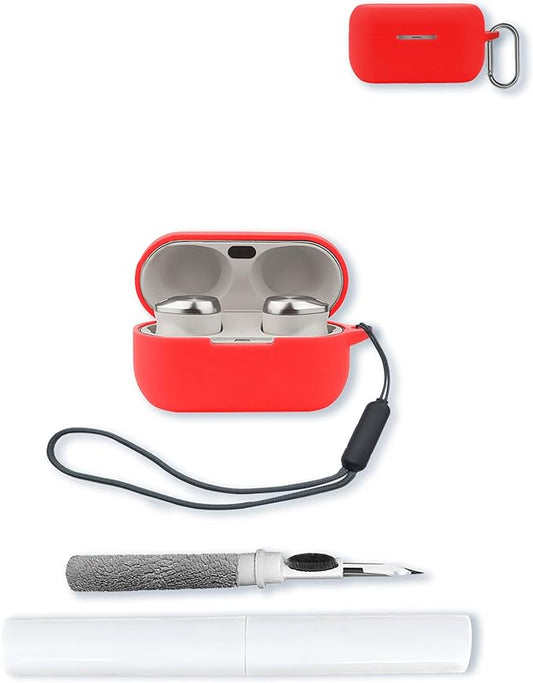 Case for Technics EAH-AZ100 Technics Reference Class Hi-Fi Wireless Earbuds,Soft Protective,BOVUGAC Silicone Case Cover with Keychain & Cleaning Kit & Lanyard for Technics EAH-AZ100-K Earbuds-Red