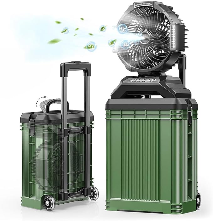4 Gal Large Misting Bucket Fan Portable, 40000mAh Rechargeable Mister Fan with Retractable Handle & Oscillating Camping Fan for Patio/Beach/Fishing/Golf/Travel Essentials