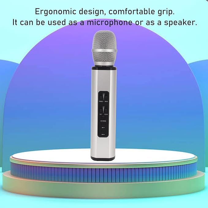 K6 Handheld Microphone, Karaoke Bluetooth Microphone, Portable Noise Cancelling Microphone Speaker Machine for Adults Kids Pc Smartphones (Silver)