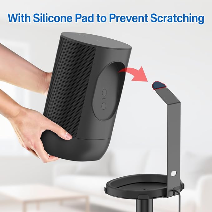 Height-Adjustable Speaker Stand for Sonos Move Stand, Heavy-Duty Floor Stand for Sonos Move & Move 2 with Concealed Power Cord Design, Easy Installation, Black
