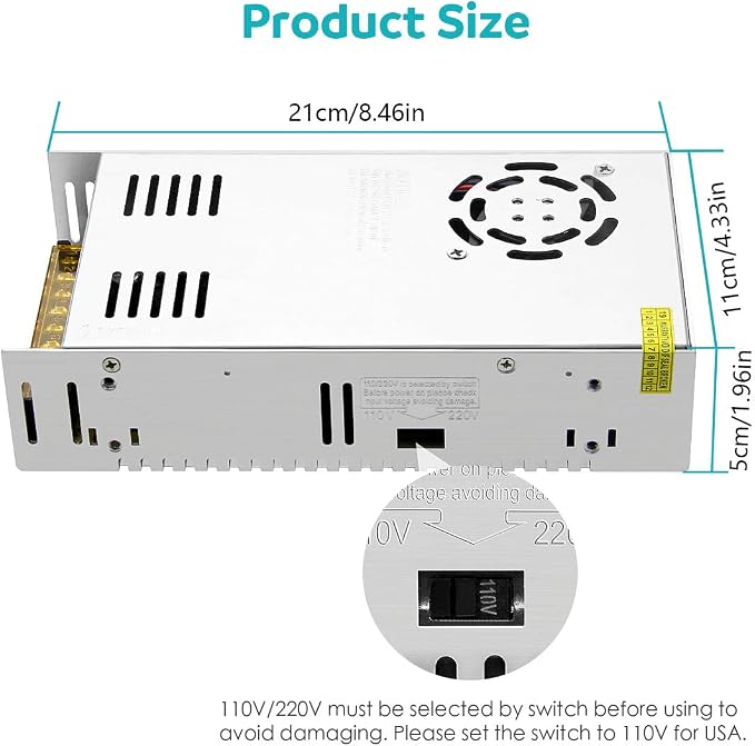Aclorol 12V 30A 360W Universal Regulated Switching Convert Power Supply AC Adapter for LED Strip Pixel Lights CCTV Camera Security System Radio Computer Project