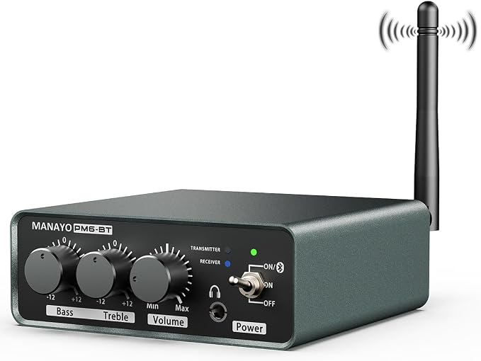 PM6BT Bluetooth Phono Preamp for Turntables, Wireless Transmitter Receiver Preamplifier, MM Phonostage with Bass Treble EQ, Headphone Out, aptX HD, Vinyl Record Player Pre-amp, Aluminum