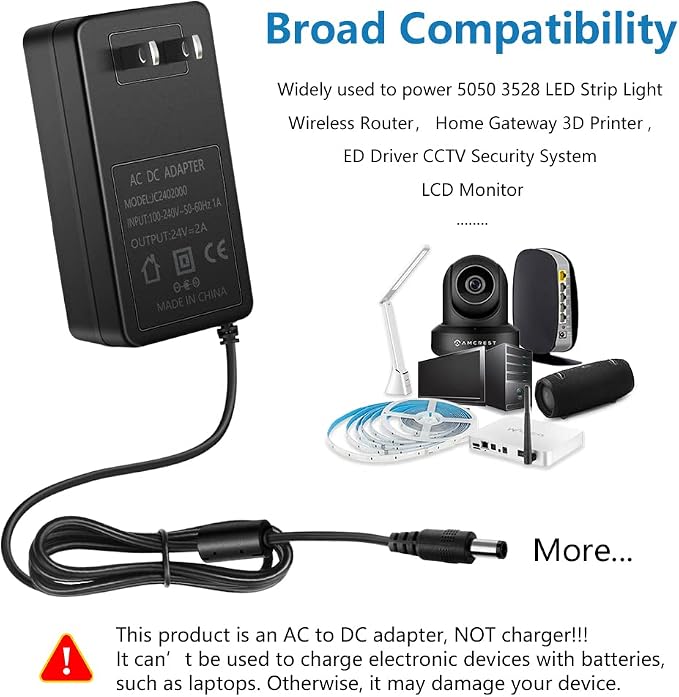 SHNITPWR 24V 2A 48W Power Supply Adapter 100~240V AC to DC 24 Volt 2000mA 1.25A 1.5A 1.6A 1.75A 1.8A Converter Transformer with 5.5x2.5mm Tip for LED Strip 3D Printer CCTV Camera LCD Monitor 6-Pack