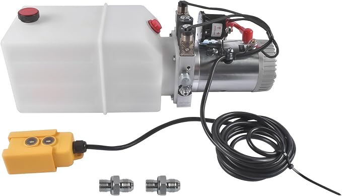 6 Quart Hydraulic Power Unit 1.6KW Power, 12V DC Double Acting Hydraulic Pump for Dump Trailer Car Lifting, Hydraulic Pump Power Unit, 6L Plastic Tank, 3200 PSI Max Pressure Weonefit