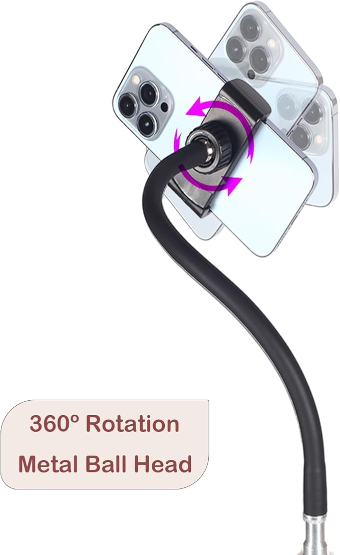 Floor Tripod Stand, 7.2 Feet Retractable Adjustable Gooseneck Tall Tripod for iPhone 12 Pro Max, iPhone 11 Pro Max, iPhone Xs Max, with Smart Phone Holder Clamp