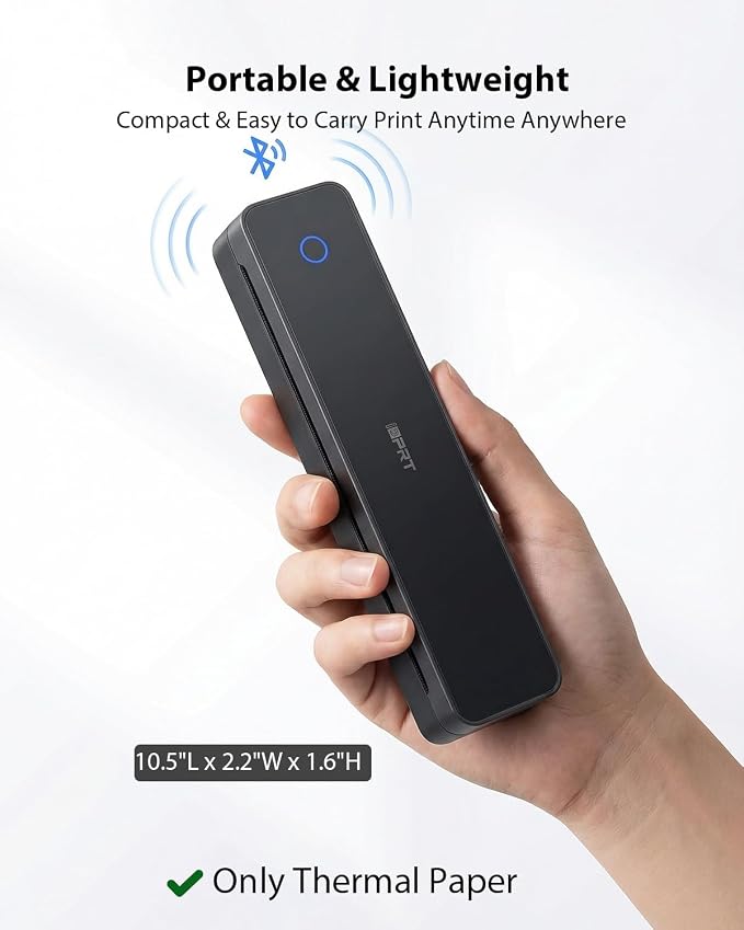 Inkless Portable Printer for Travel, Wireless Thermal Printer with Case & 200pcs Paper Supports 8.5 x 11" US Letter, A4, Small Bluetooth Printers for Phone Laptop Home Car School, 610Pro 300DPI Black