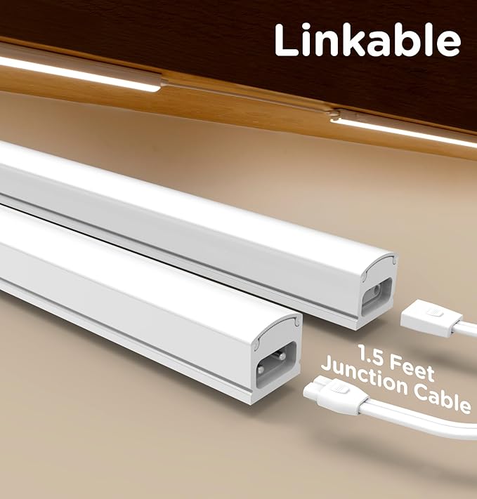 Under Cabinet Lighting Plug in, Dimmable 3CCT 3000/4000/5000K AC120V Super Bright Ultra Slim Linkable LED Counter Lights for Kitchen, Shelf, Closet, Cupboard, White 24 inch 2Pack