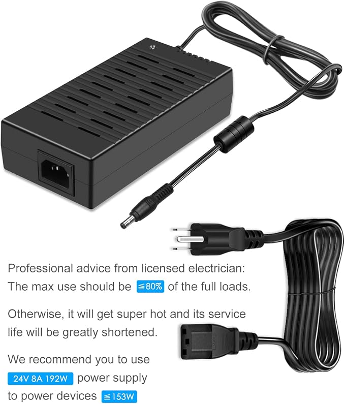 SHNITPWR 13.5FT 24V Power Supply DC 24 Volt 8A 192W AC DC Adapter 24vdc Power Adapter AC to DC Converter Transformer LED Driver with 13.5FT Super Long 5.5x2.5mm Tip for LED Strip Light CCTV Cameras