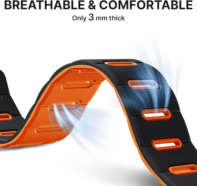 Bandletic Compatible with Apple Watch Bands for Men, Double Sided Wearable Silicone Magnetic Strap for iWatch Ultra 3 Ultra 2 SE 3 Series 11 10 9 8 7 6 5 4 3 2 1 (42/44/45/46/49mm), Black Orange