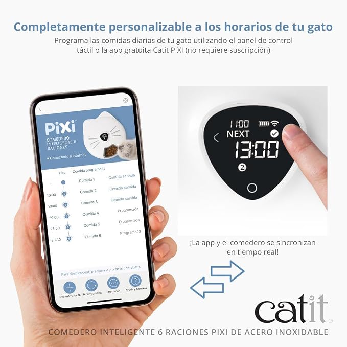 Catit PIXI Smart 6-Meal Feeder – Automatic Cat Feeder with App Control, Stainless Steel Tray, Custom Schedule, Ice Packs, for Dry & Wet Food