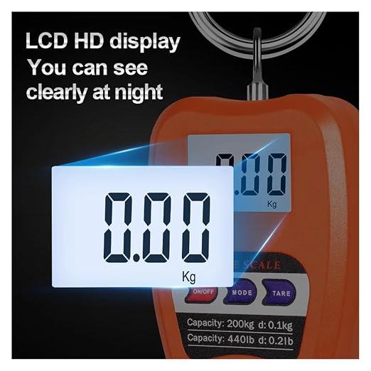 Mini Crane Scale, 200Kg Digital Hanging Scale, with 0.05Kg Accurate Sensors, Portable Digital Luggage Hook Scales Hold & Tare Functions(Orange)