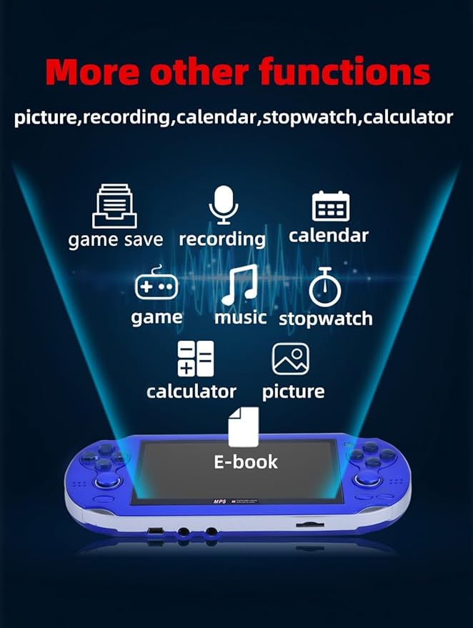 HLF 4.3 inch Retro Video Game Console Build 2200 Games for Multiple Emulators Dual Joystick Ergonomics Appearanc Support Instant Save/Load Portable Console Game Player MP3/4 Gifts (Black)