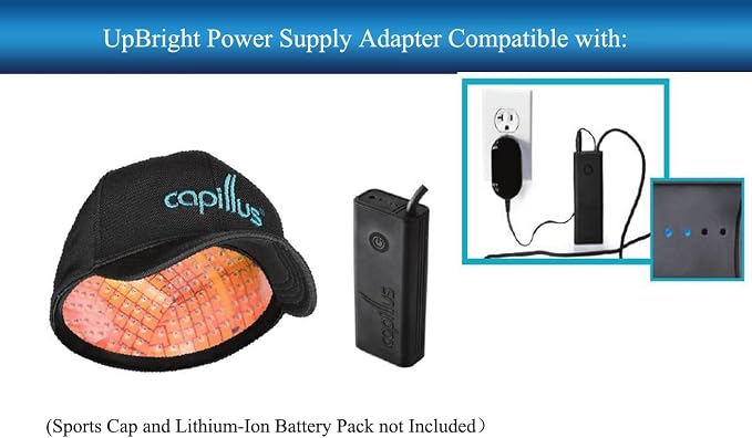 UpBright 5V AC/DC Adapter Compatible with Capillus V4.6 V 4.6 V4.9 V 4.9 Input DC 5V 1.5A Output DC5V 5A 3500mAh 3.6V Rechargeable Lithium-Ion Battery Pack Class 2 Power Supply Cord Charger Mains PSU