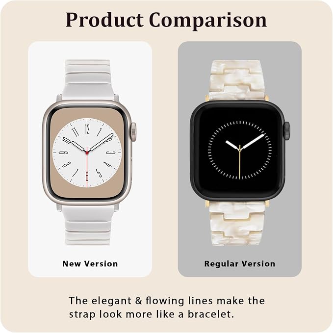 V-MORO Resin Band Compatible with Apple Watch Series 11/10 41mm/40mm/38mm/42mm Women Men Fashion Strap for iWatch Series 9/8/7/6/5/4/3/2/1/SE/SE 2 Lightweight Bracelet Wristband(Classic Starlight)