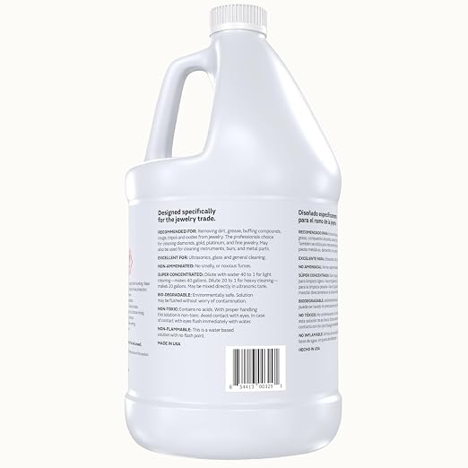 GemOro Jewelry Cleaner Solution Concentrate | For Ultrasonic Machines | Professional Performance Cleans Rings Watches Glasses Earrings (1 Gallon)