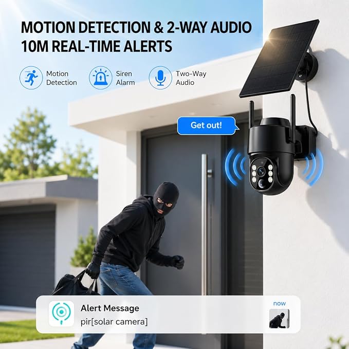 Solar Security Cameras Wireless Outdoor, 5G/2.4G Solar WIFI Cameras for Home Security,Solar Powered Outside Camera Wireless,Human Detection, Color Night Vision, 2-Way Talk for home Porch/Garage/Yard