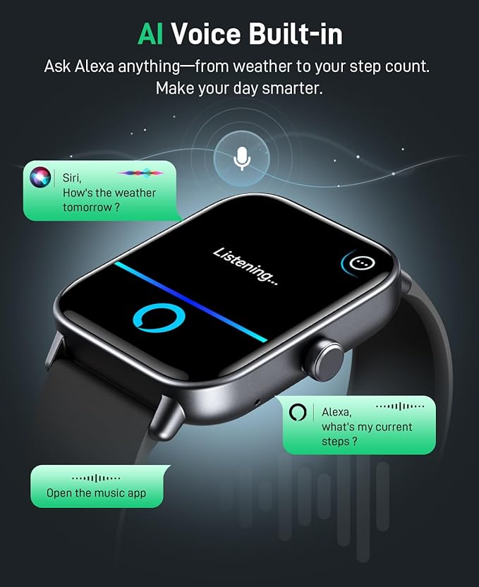 Hingso Smart Watch for Women Men, 1.85" Fitness Tracker for Android/iPhone | Bluetooth Call & Text Alert, Alexa Built-in, 24/7 Heart Rate/SpO2/Sleep/Cycles Monitor, 120+ Sports, IP68 Waterproof, 2 Bands