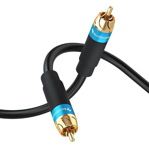 BlueRigger Subwoofer Cable 10FT (Dual Shielded RCA Cables for Subwoofer) Gold Plated, RCA Male to Male – Subwoofer RCA Cable for Amplifier, DAC, Receiver, Home Theater, HDTV, Soundbar